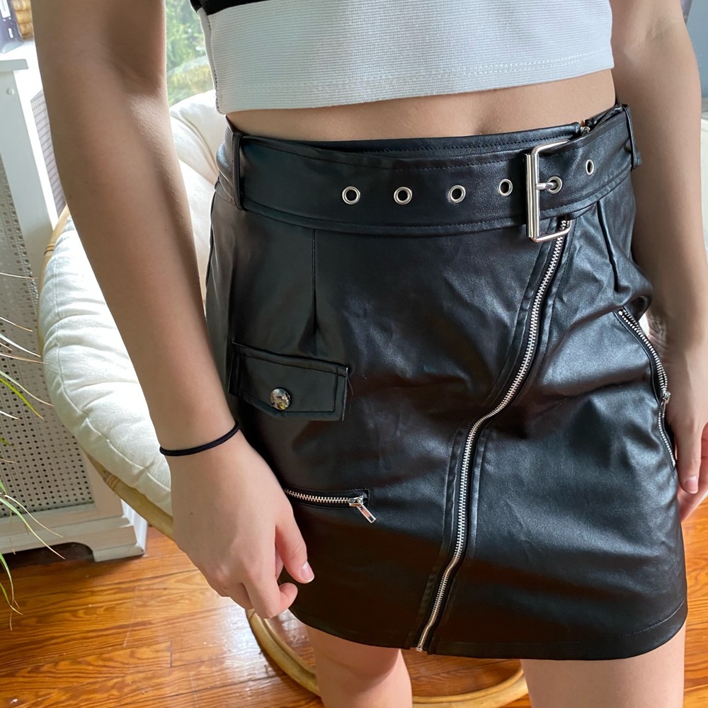 Fashion Nova black leather biker mini skirt